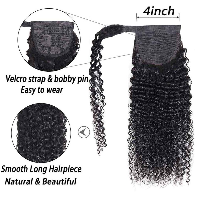 seelaak Kinky Curly Human Hair Ponytail Extension with Wrap Around True Length 10A Brazilian Ponytail Human Hair 3C Afro Curly Ponytail Clip in Human Hair Extensions Long Curly Wavy Ponytail 24 Inch - Image 3